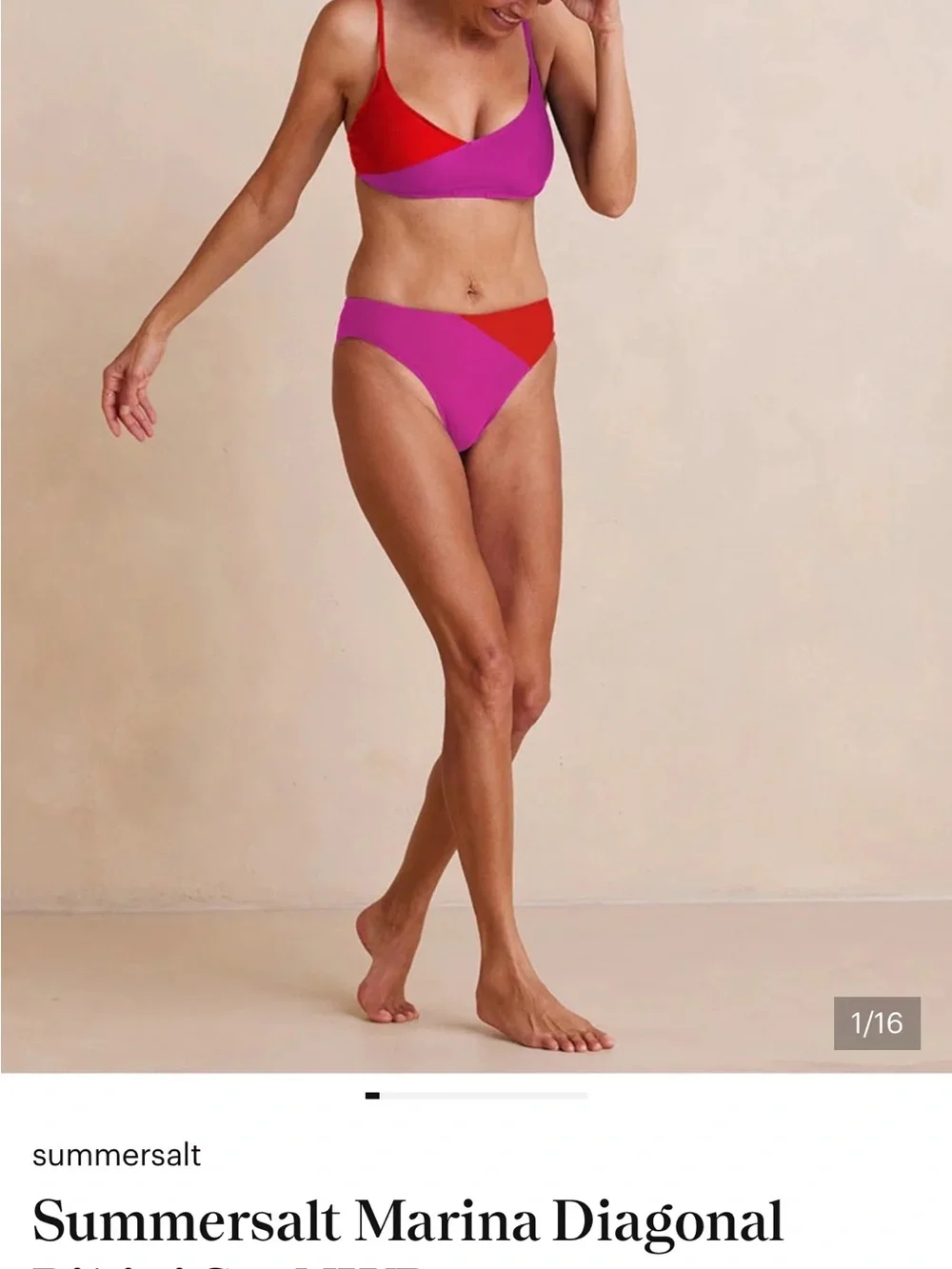 summersalt Red and Magenta Diagonal Bikini Set